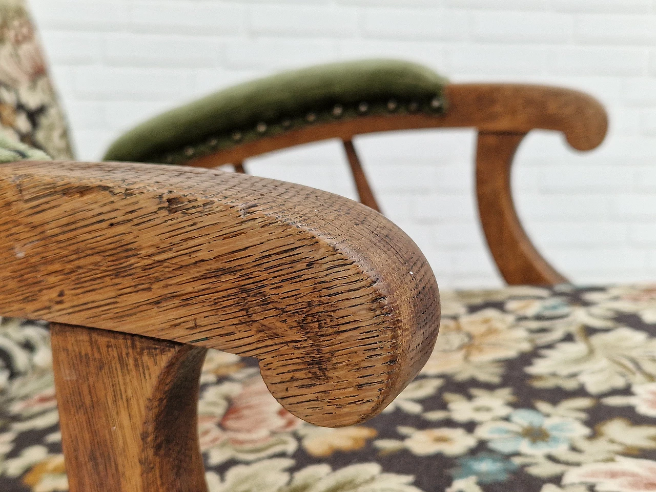 Armchair with footstool by Jas Shoolbred in the style of Morris and Co., 1950s 5