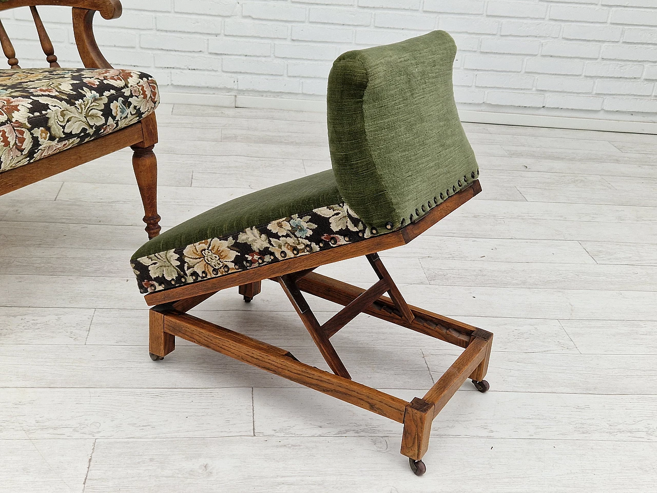 Armchair with footstool by Jas Shoolbred in the style of Morris and Co., 1950s 10
