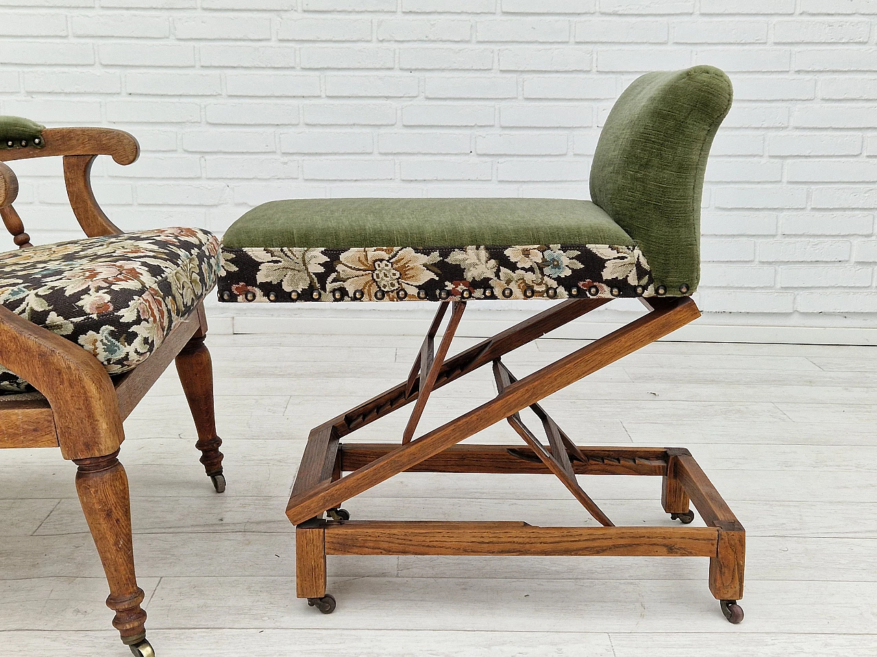 Armchair with footstool by Jas Shoolbred in the style of Morris and Co., 1950s 18