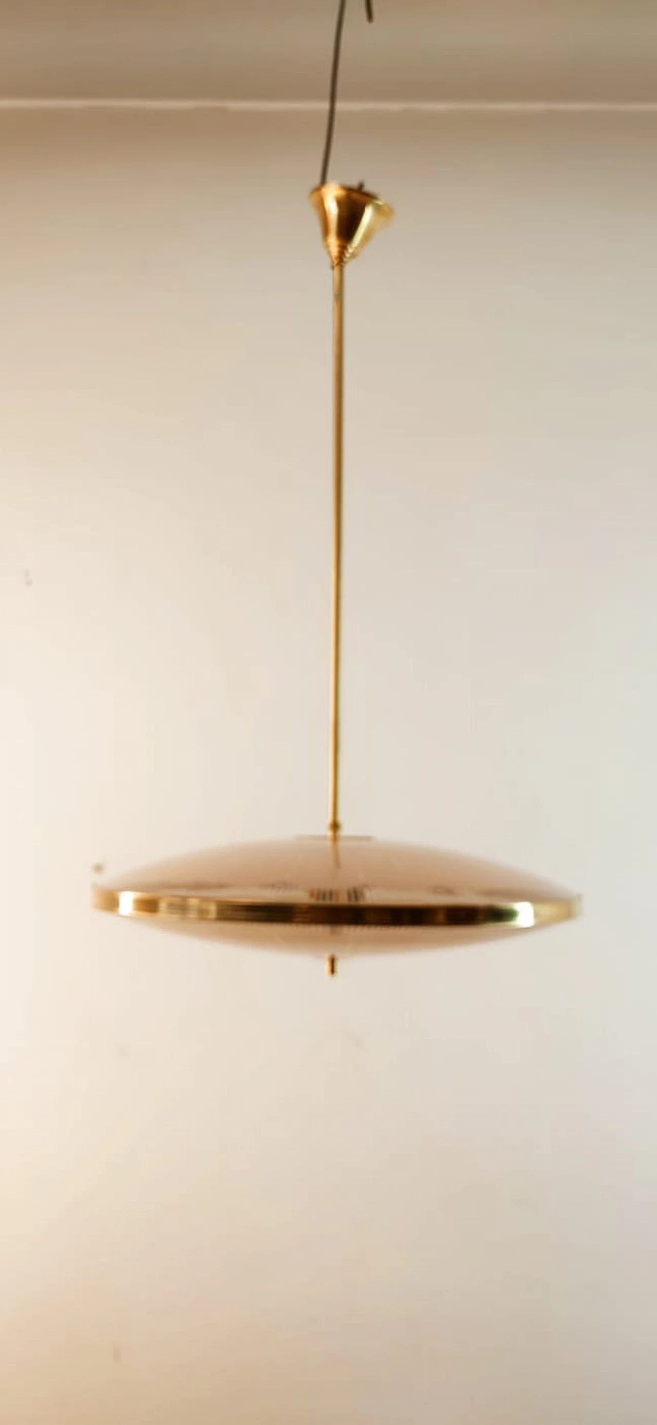 Brass chandelier with salmon-pink double glass, 1940s 17