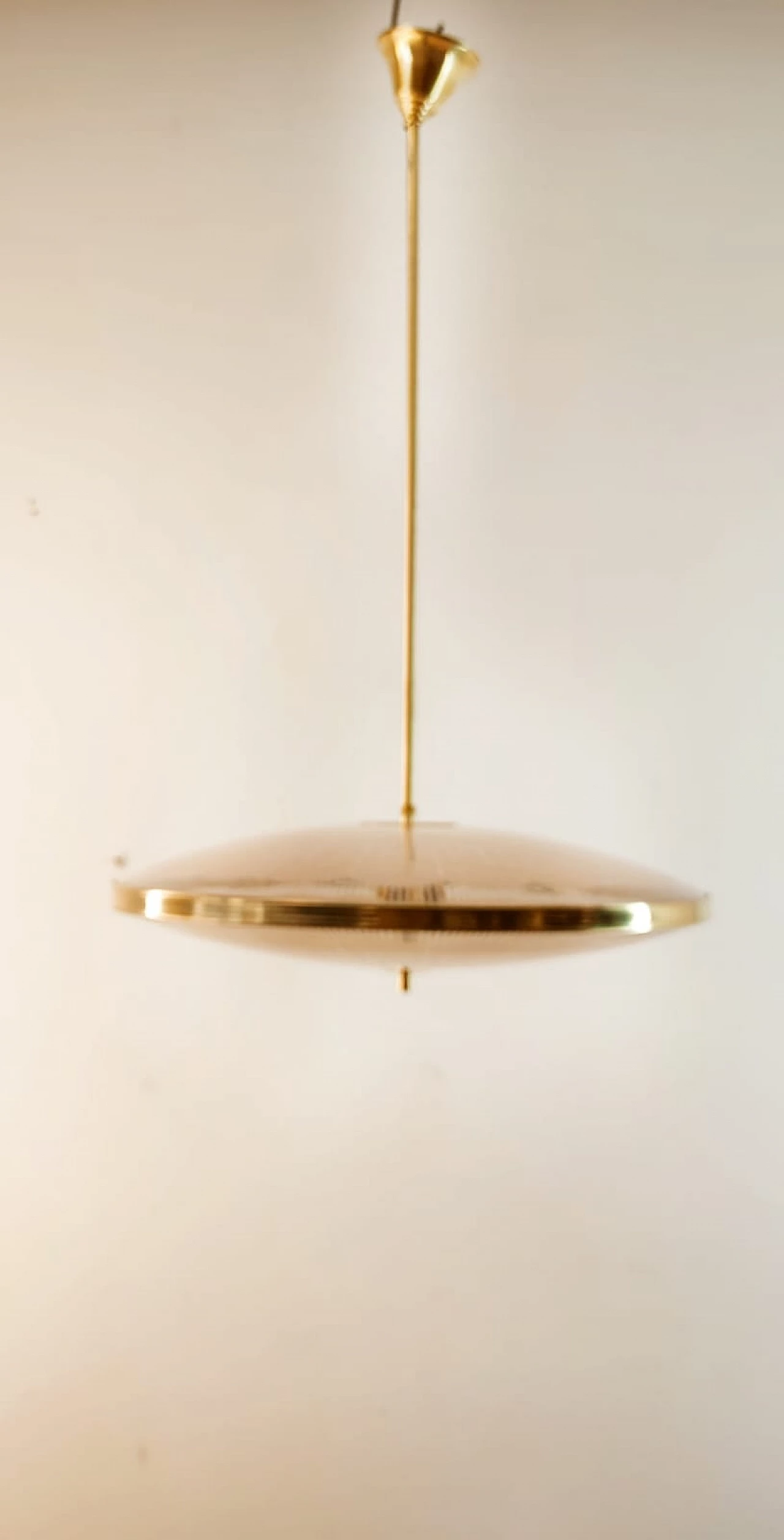 Brass chandelier with salmon-pink double glass, 1940s 18