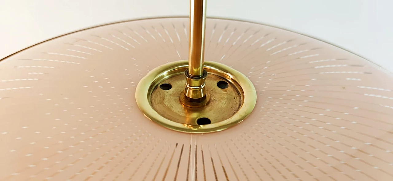 Brass chandelier with salmon-pink double glass, 1940s 21