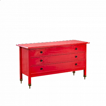 Cassettiera rossa in legno di Carlo De Carli per Sormani, anni '60