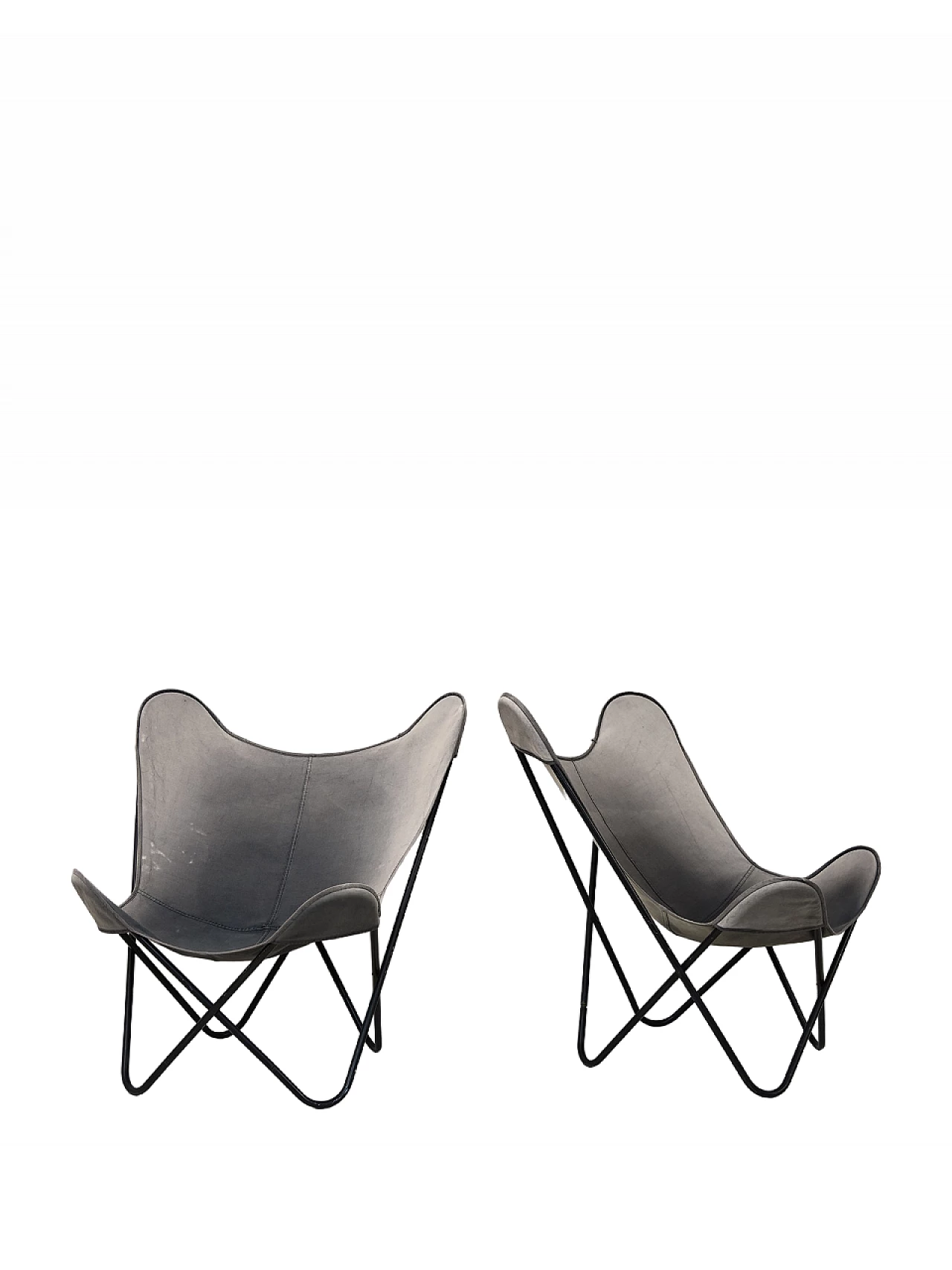 Coppia di sedie scandinave in metallo nero e tessuto, anni '70 14