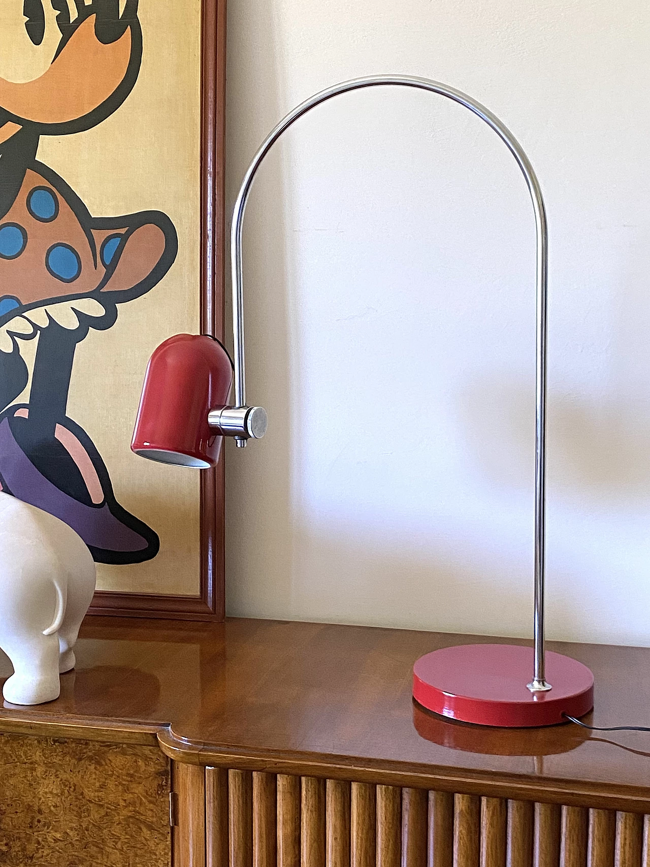 Red metal table lamp by Goffredo Reggiani, 1970s 5