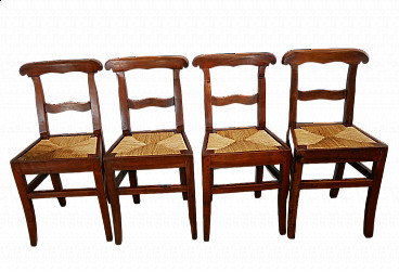 4 Solid cherry wood chairs with stuffed seats, late 19th century