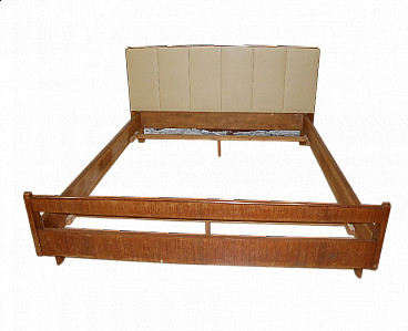 Double bed in teak veneer with leatherette headboard, 1960s