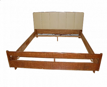 Double bed in teak veneer with leatherette headboard, 1960s