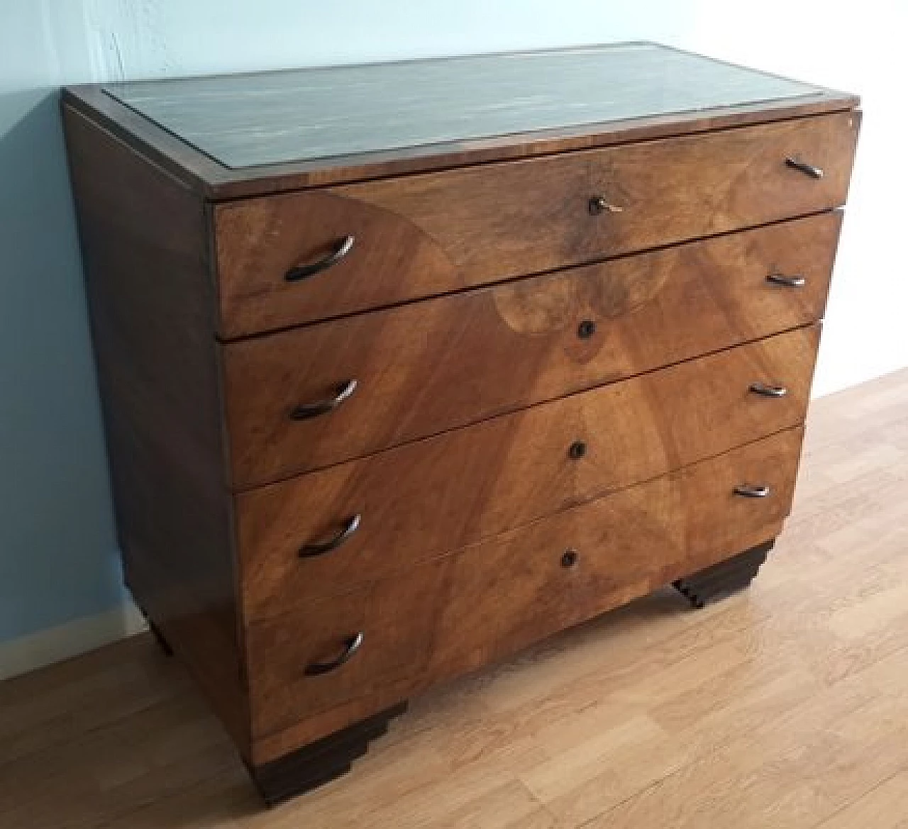 Art Deco walnut dresser with marble top 1