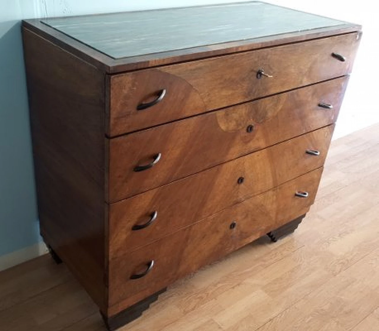 Art Deco walnut dresser with marble top 2