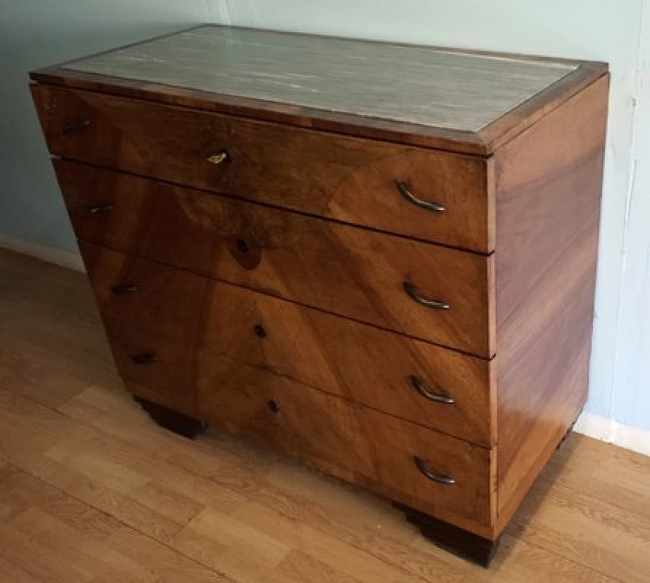 Art Deco walnut dresser with marble top 3