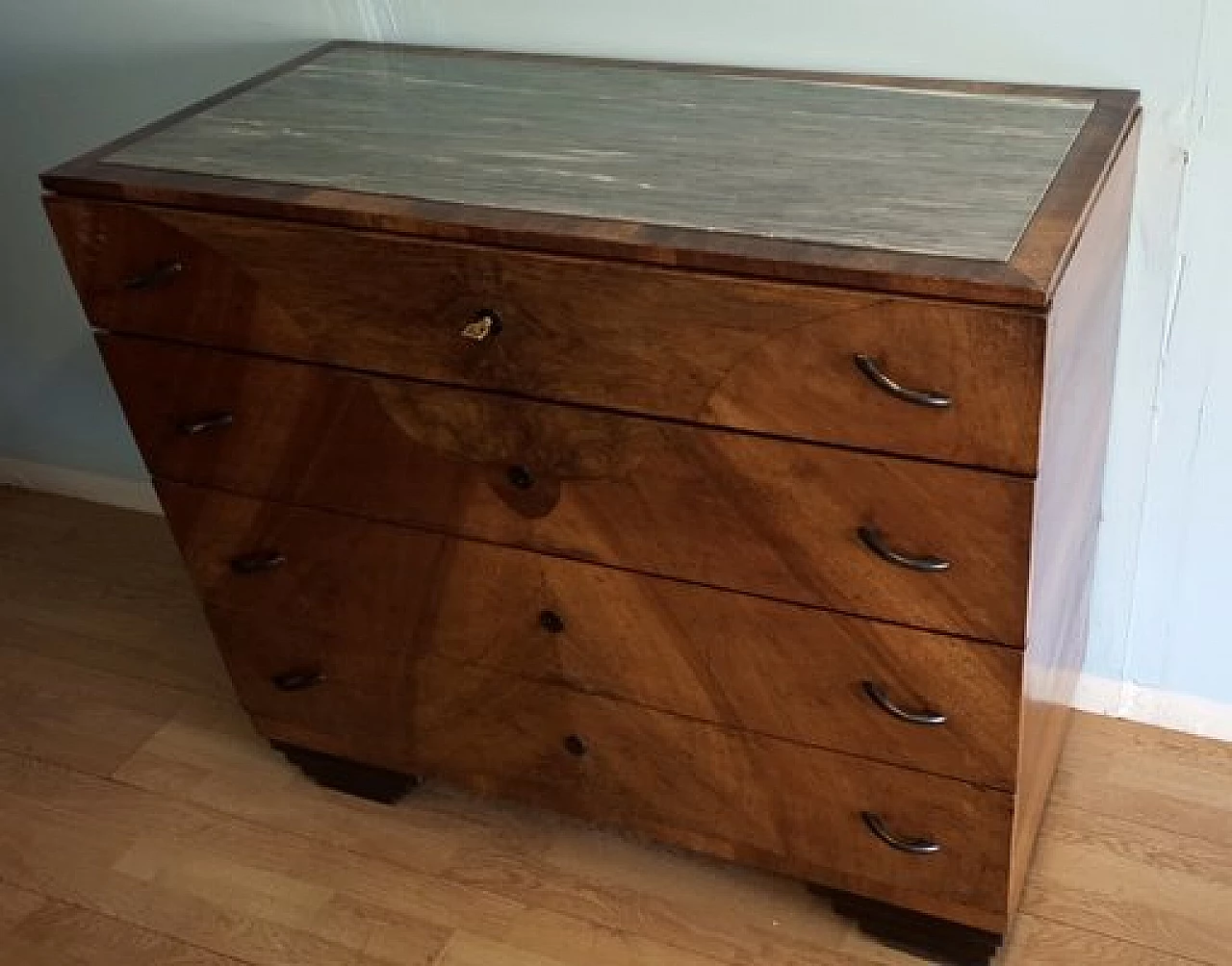 Art Deco walnut dresser with marble top 4