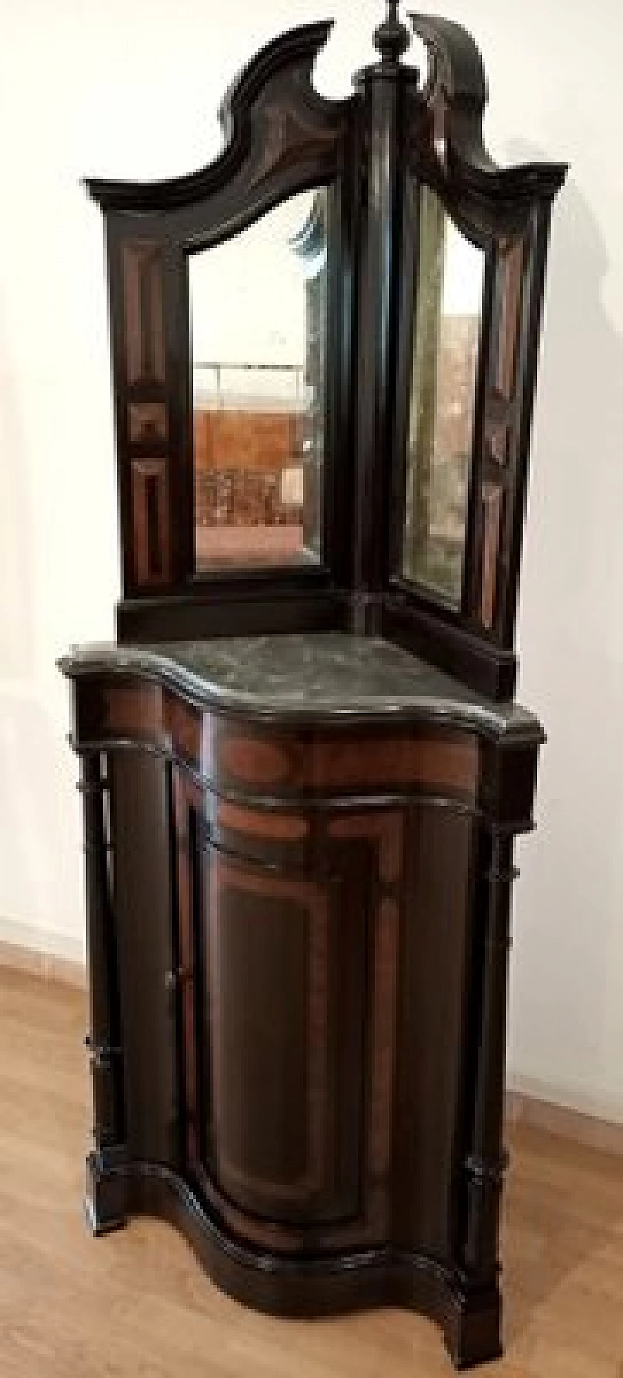 Walnut corner cabinet with mirrors and marble top, second half of the 19th century 2
