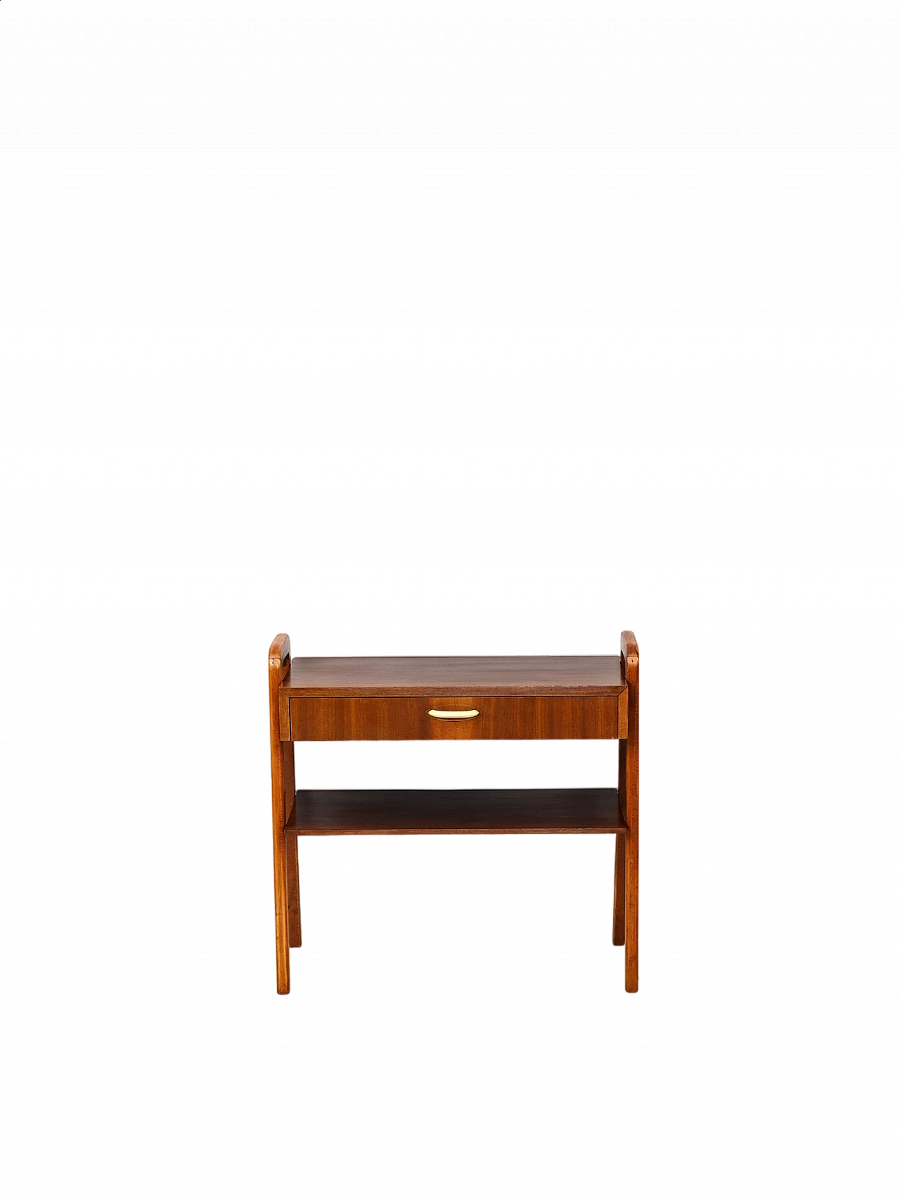 Mahogany bedside table with U-shaped legs and magazine rack, 1950s 11
