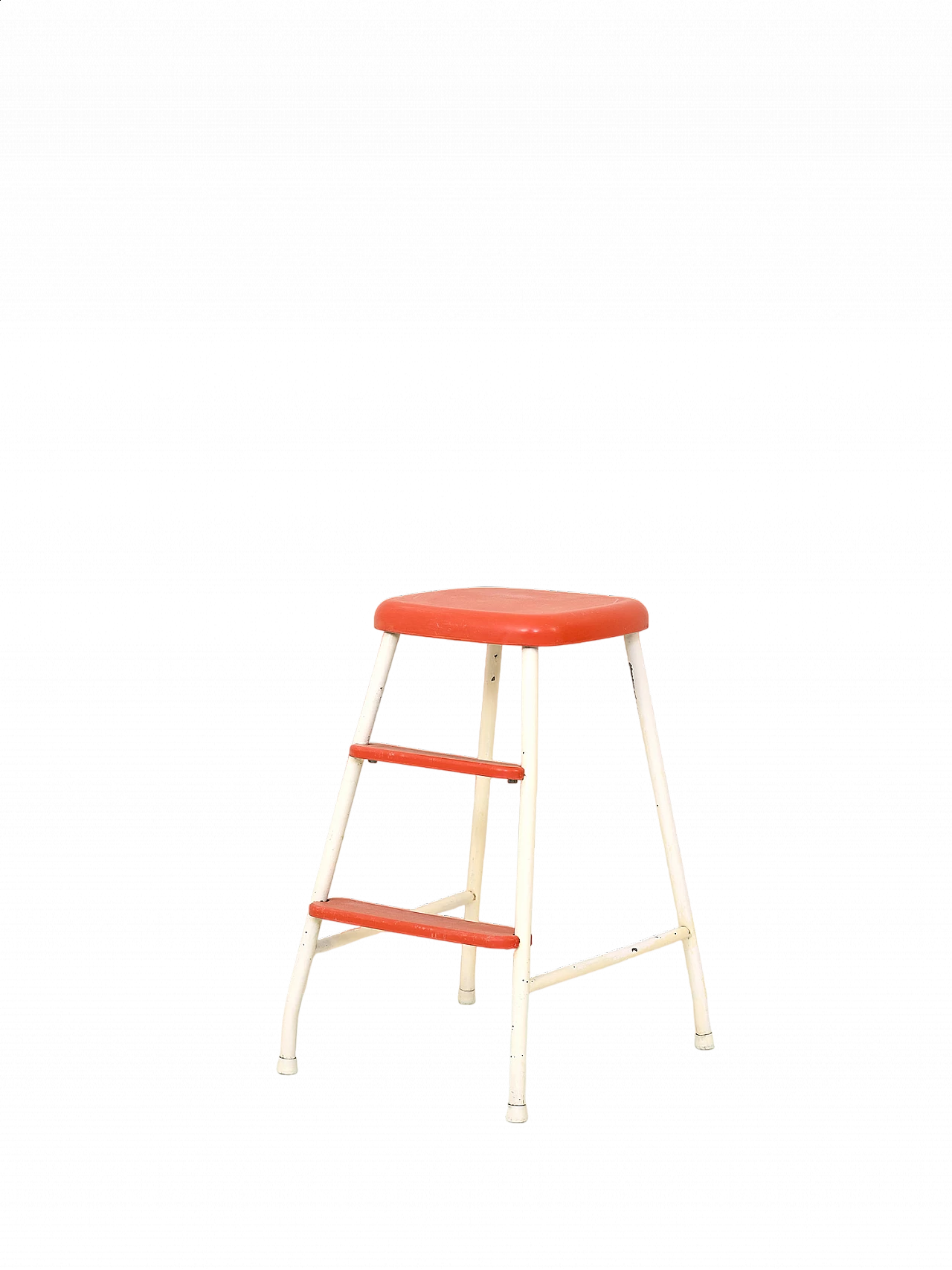 Scandinavian white metal and red plastic ladder, 1960s 6