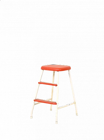 Scandinavian white metal and red plastic ladder, 1960s