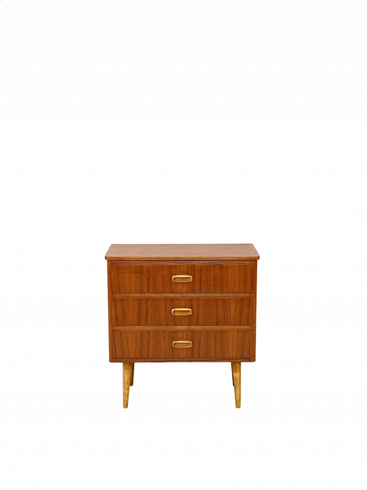 Comodino svedese in legno a tre cassetti, anni '60 10
