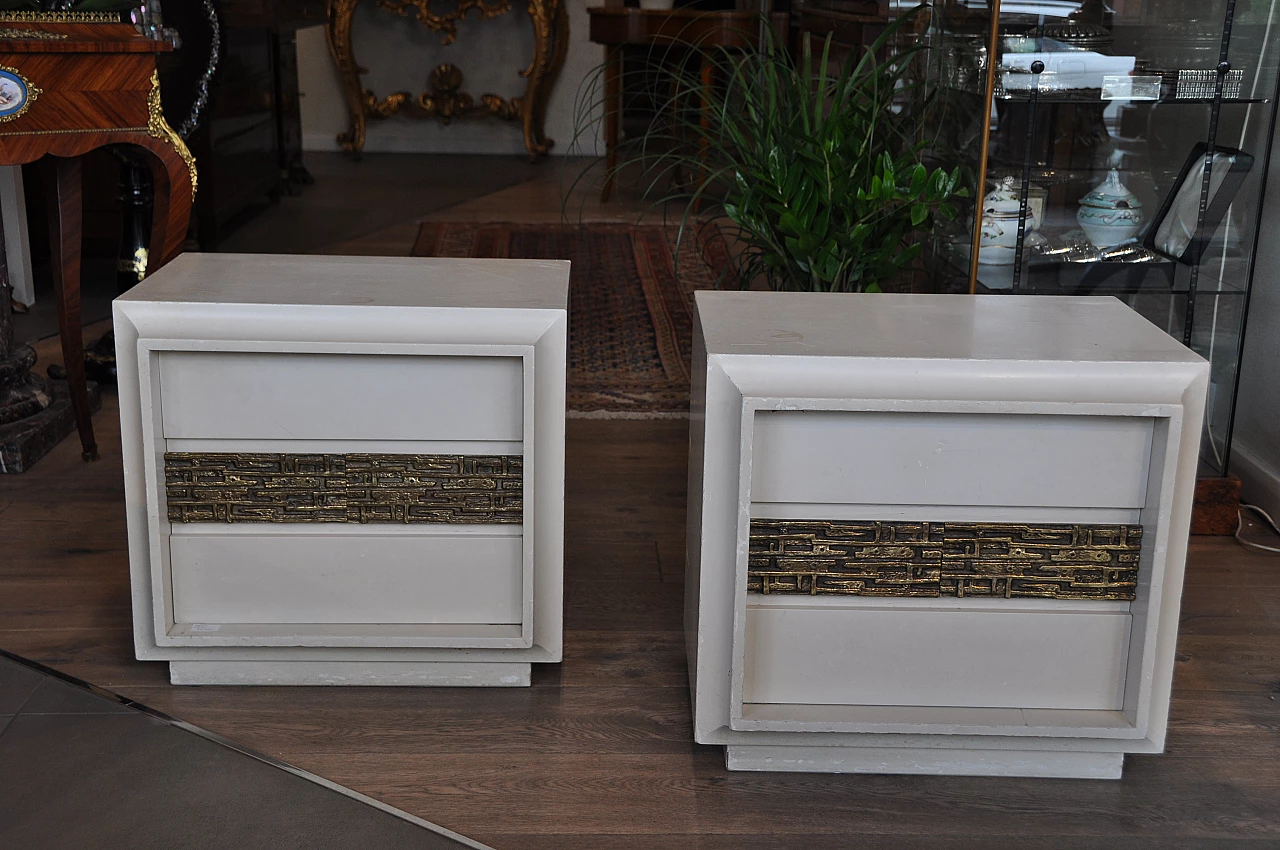 Pair of bedside tables with gilded bronze handle by Luciano Frigerio, 1970s 3