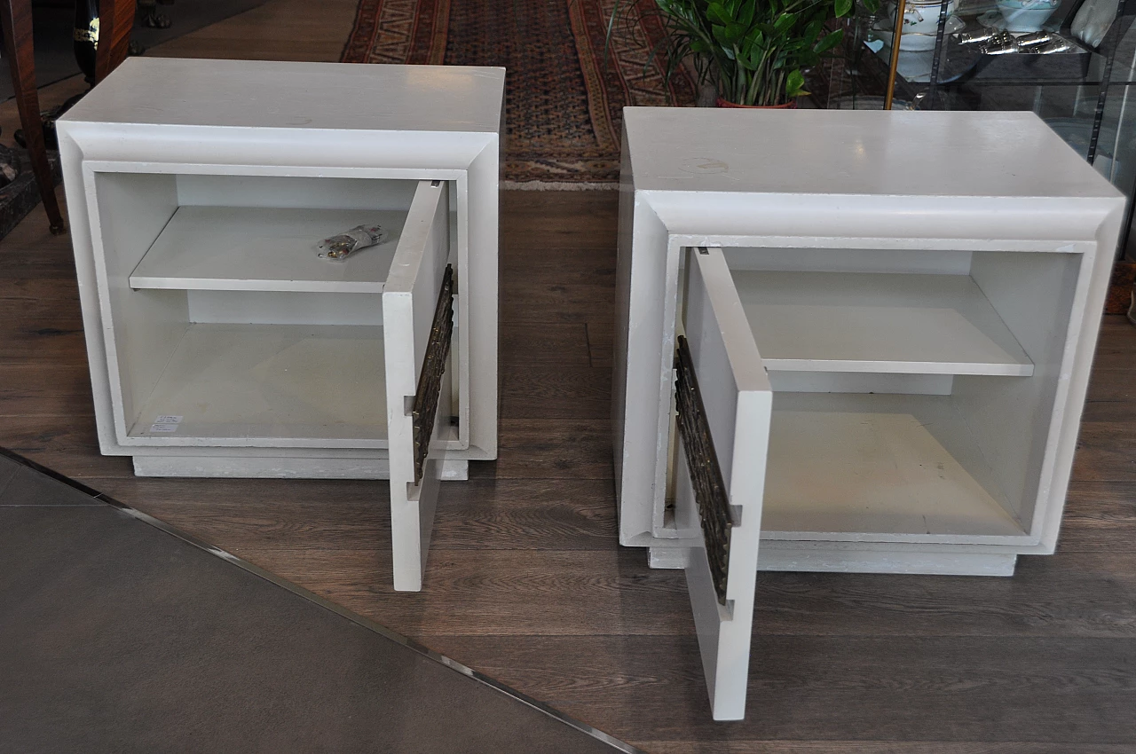 Pair of bedside tables with gilded bronze handle by Luciano Frigerio, 1970s 4