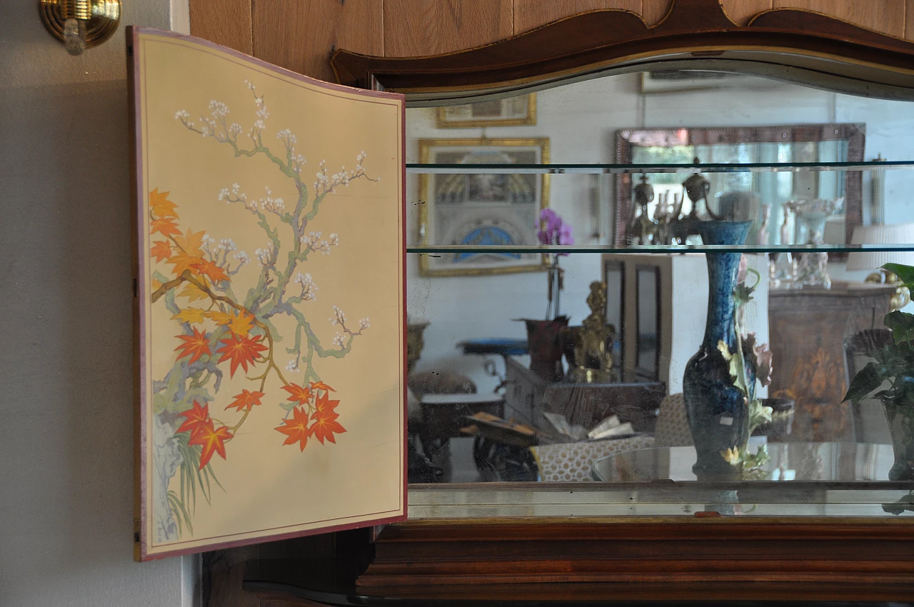 Mobile bar Art Deco in mogano con piano in vetro e mobiletto dipinto, anni '40 6