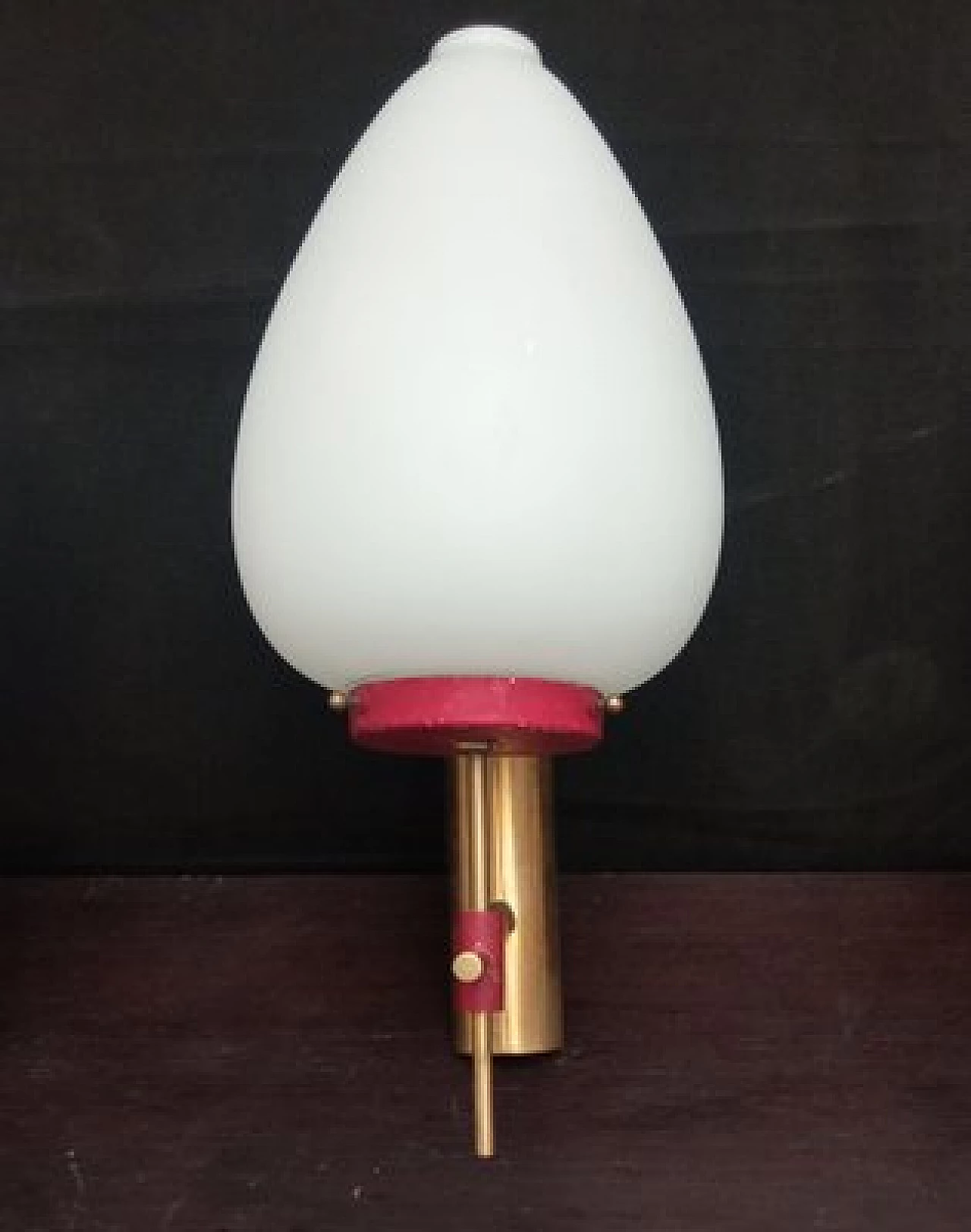 3 Glass, brass and red metal wall lights, 1950s 2