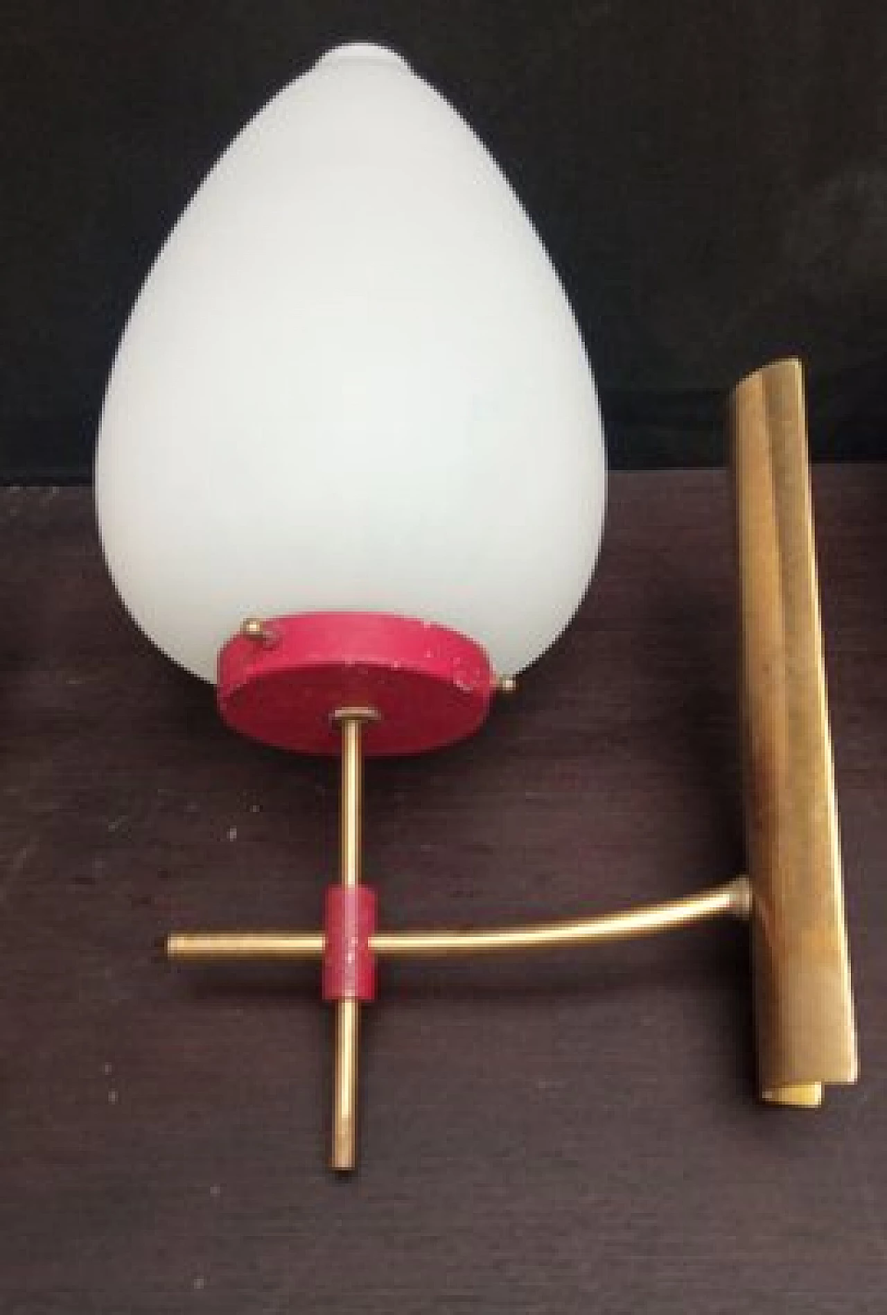 3 Glass, brass and red metal wall lights, 1950s 3