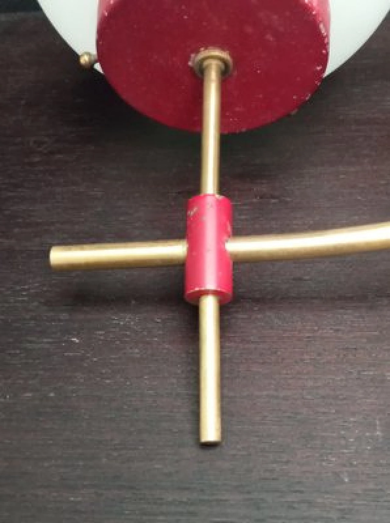 3 Glass, brass and red metal wall lights, 1950s 8