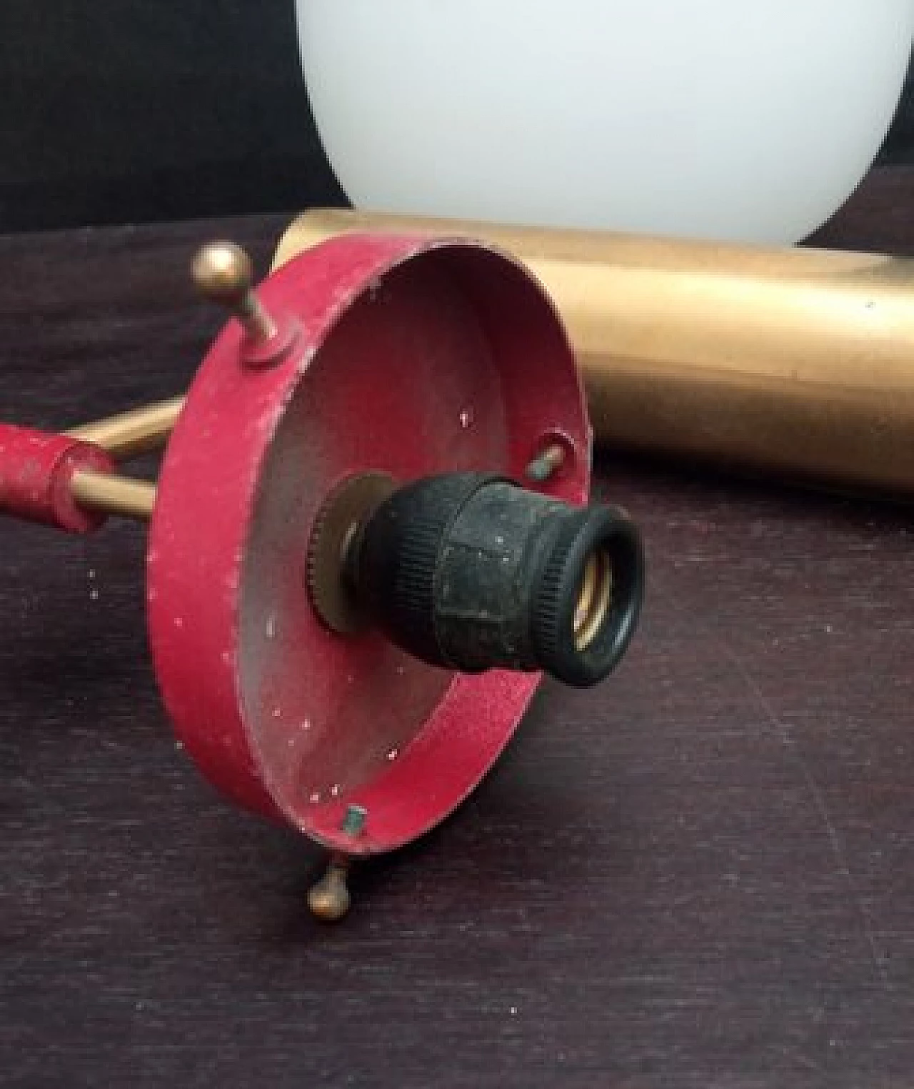 3 Glass, brass and red metal wall lights, 1950s 11