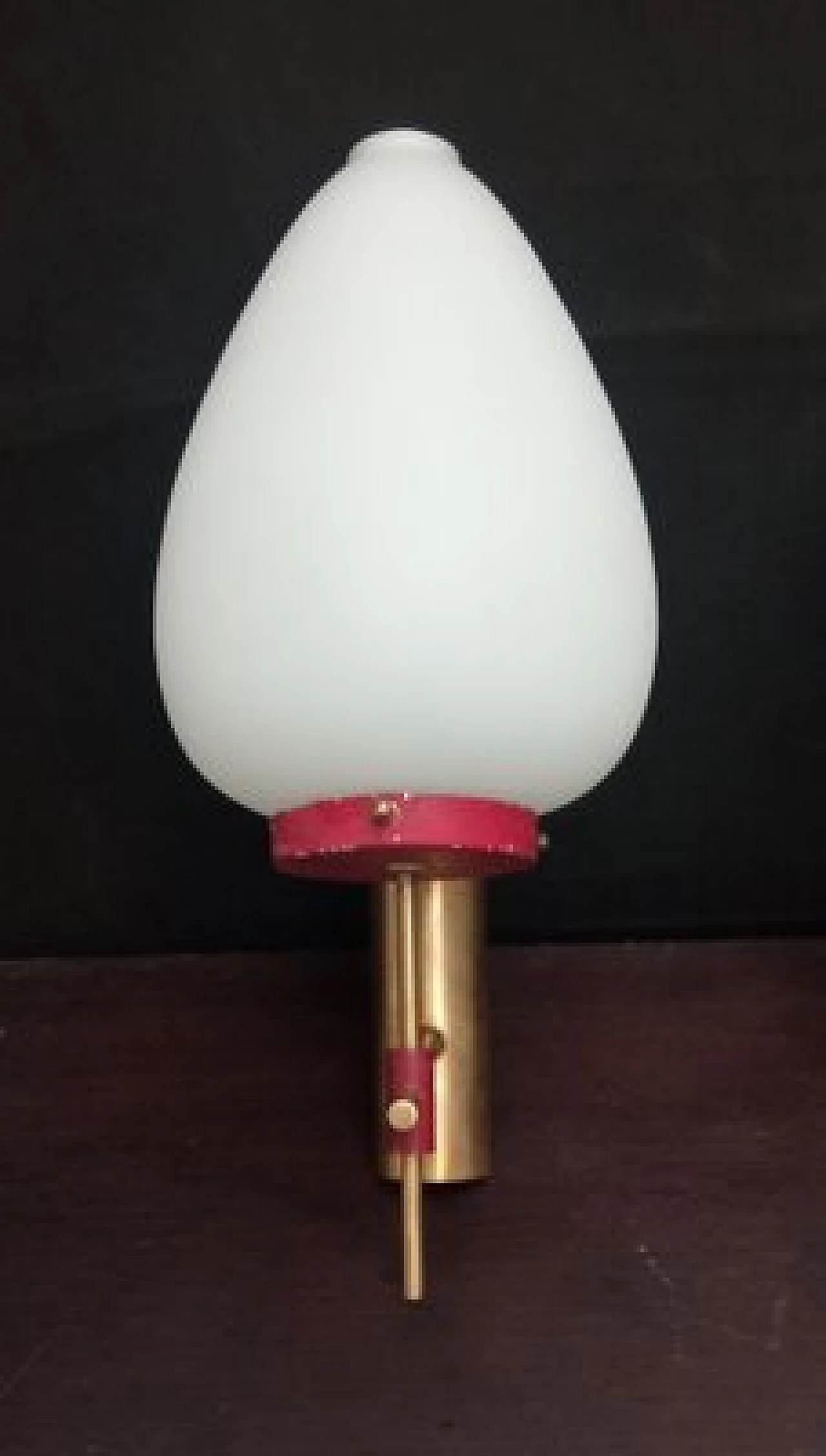 3 Glass, brass and red metal wall lights, 1950s 12