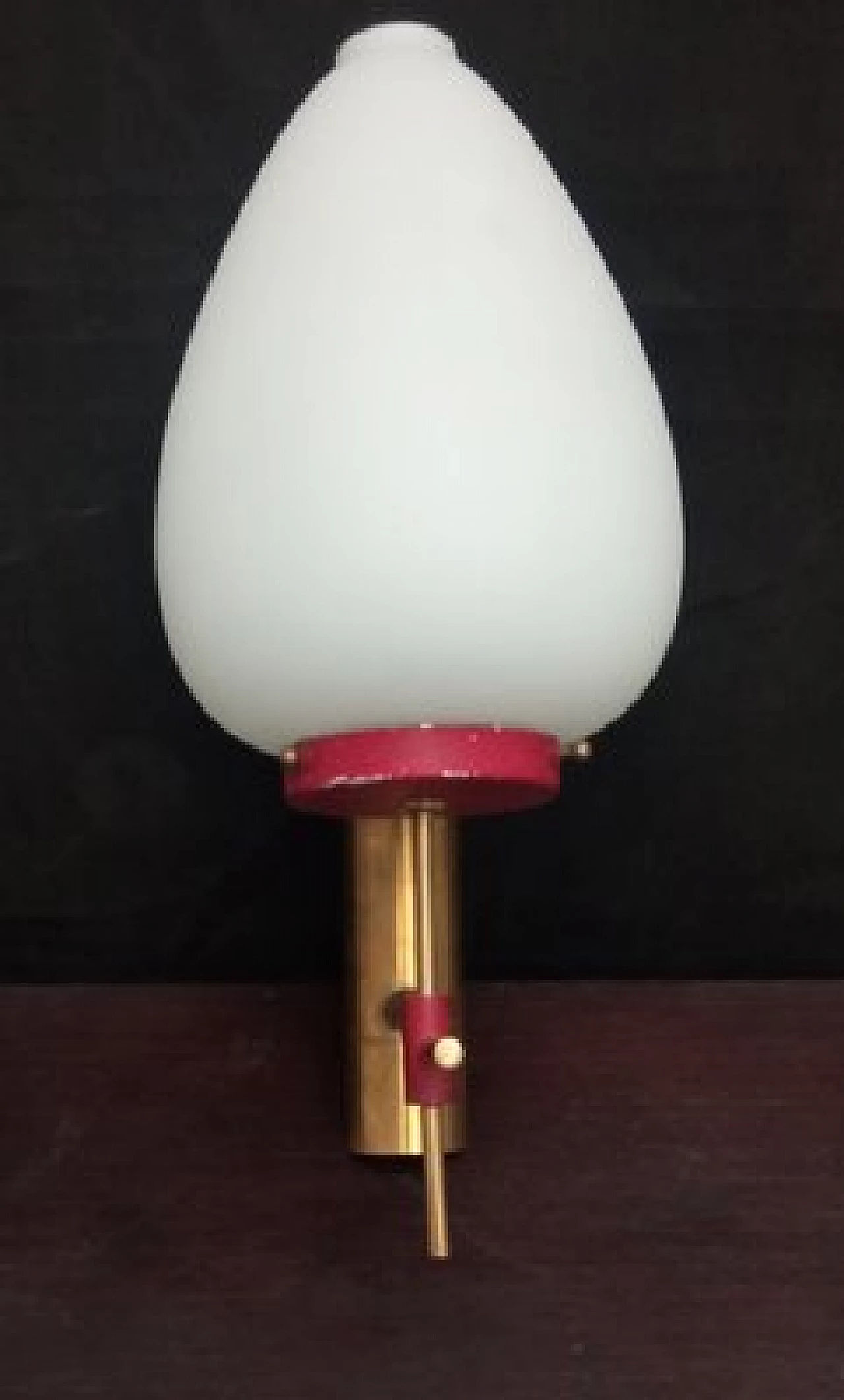 3 Glass, brass and red metal wall lights, 1950s 13