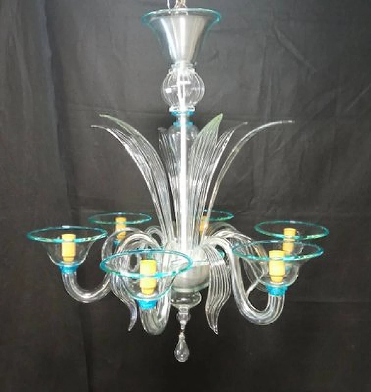 Blown Murano glass chandelier with aquamarine edges, 1970s 1