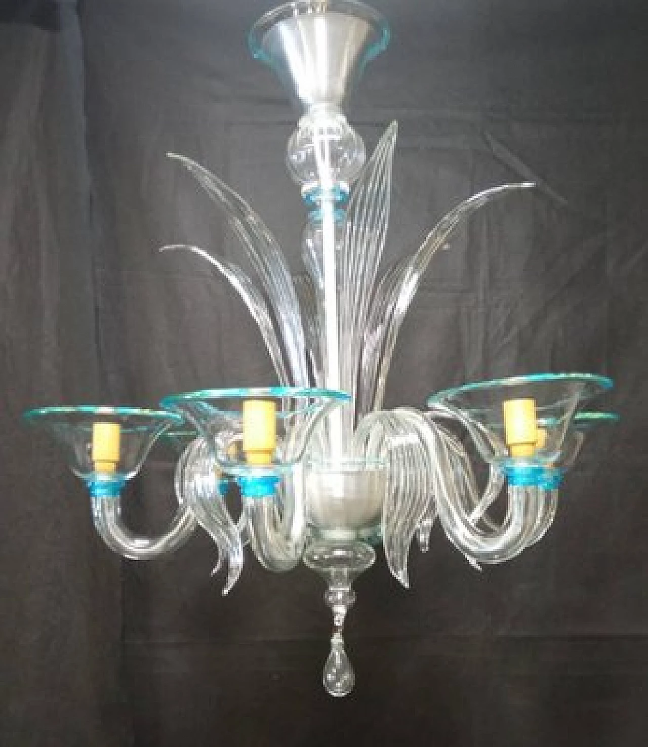 Blown Murano glass chandelier with aquamarine edges, 1970s 2