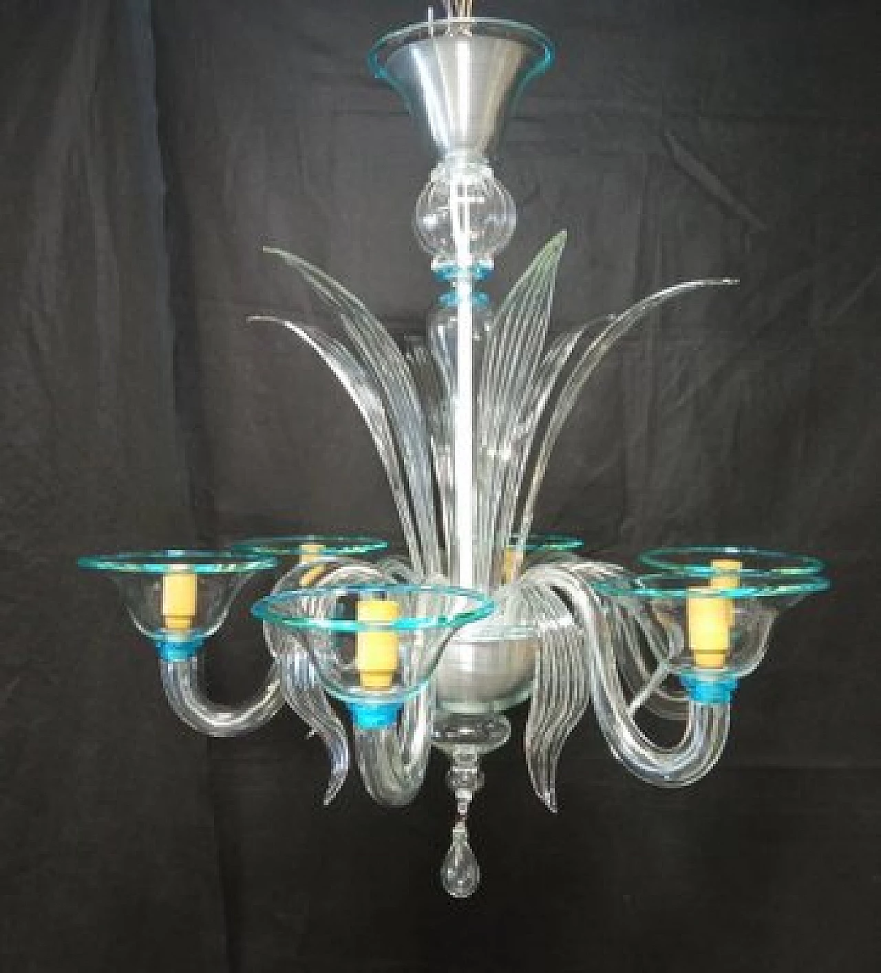 Blown Murano glass chandelier with aquamarine edges, 1970s 3