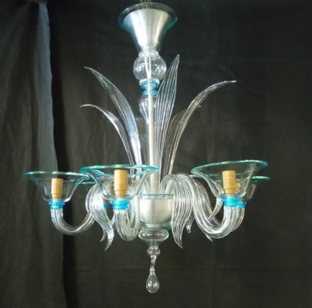 Blown Murano glass chandelier with aquamarine edges, 1970s 6