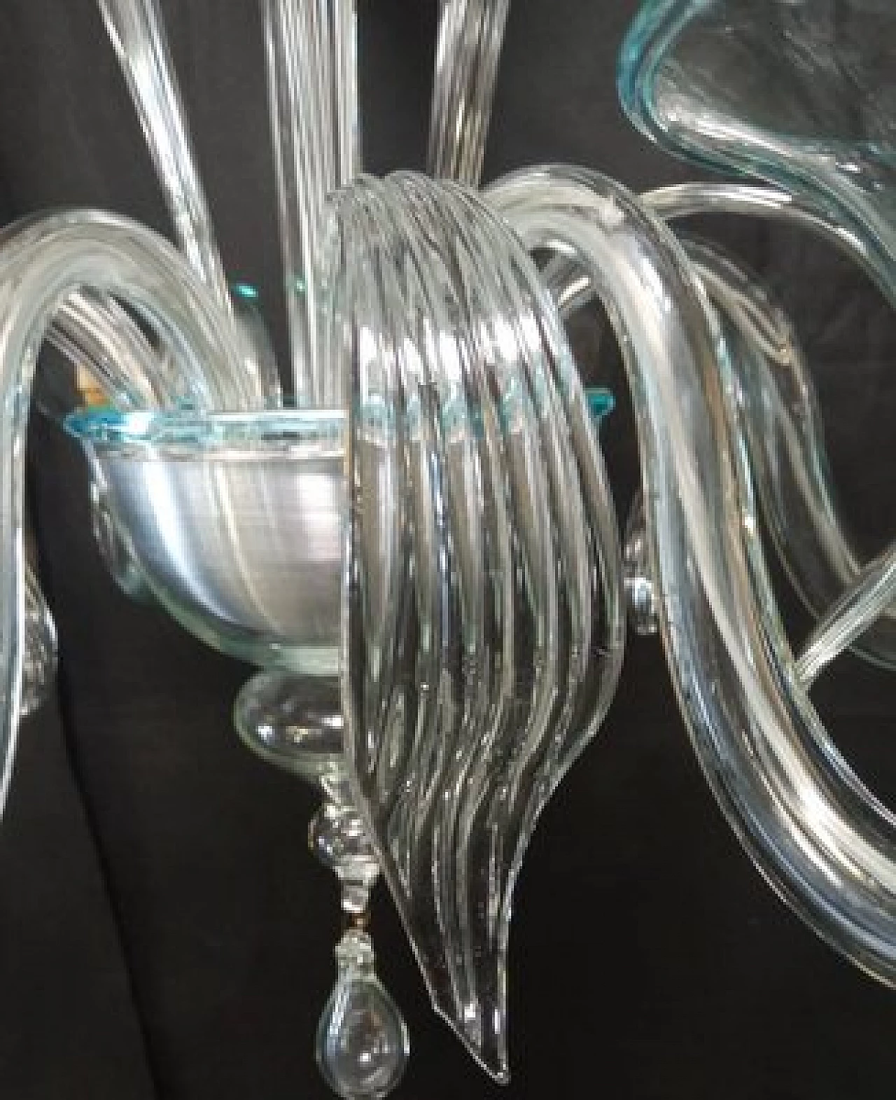 Blown Murano glass chandelier with aquamarine edges, 1970s 9