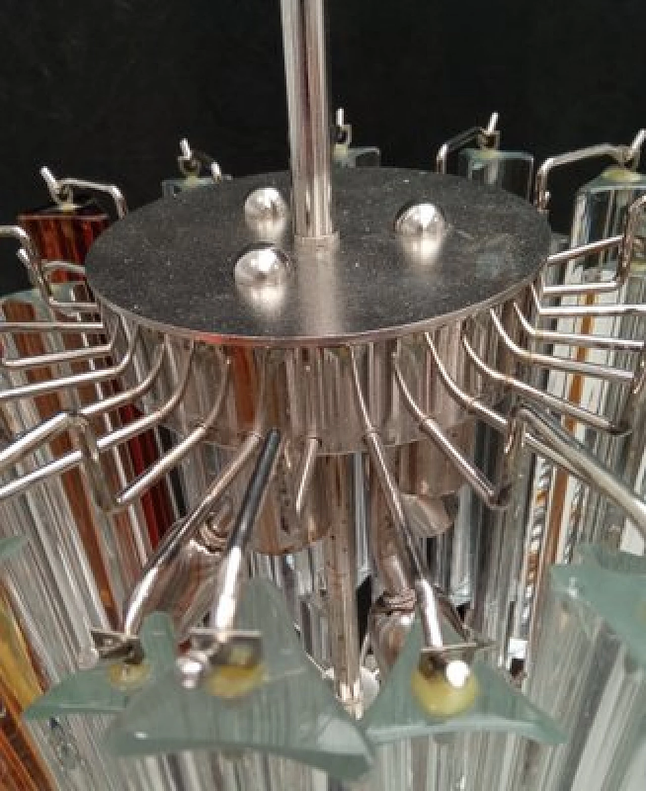 Transparent and amber Murano glass chandelier attributed to VeArt, 1970s 3