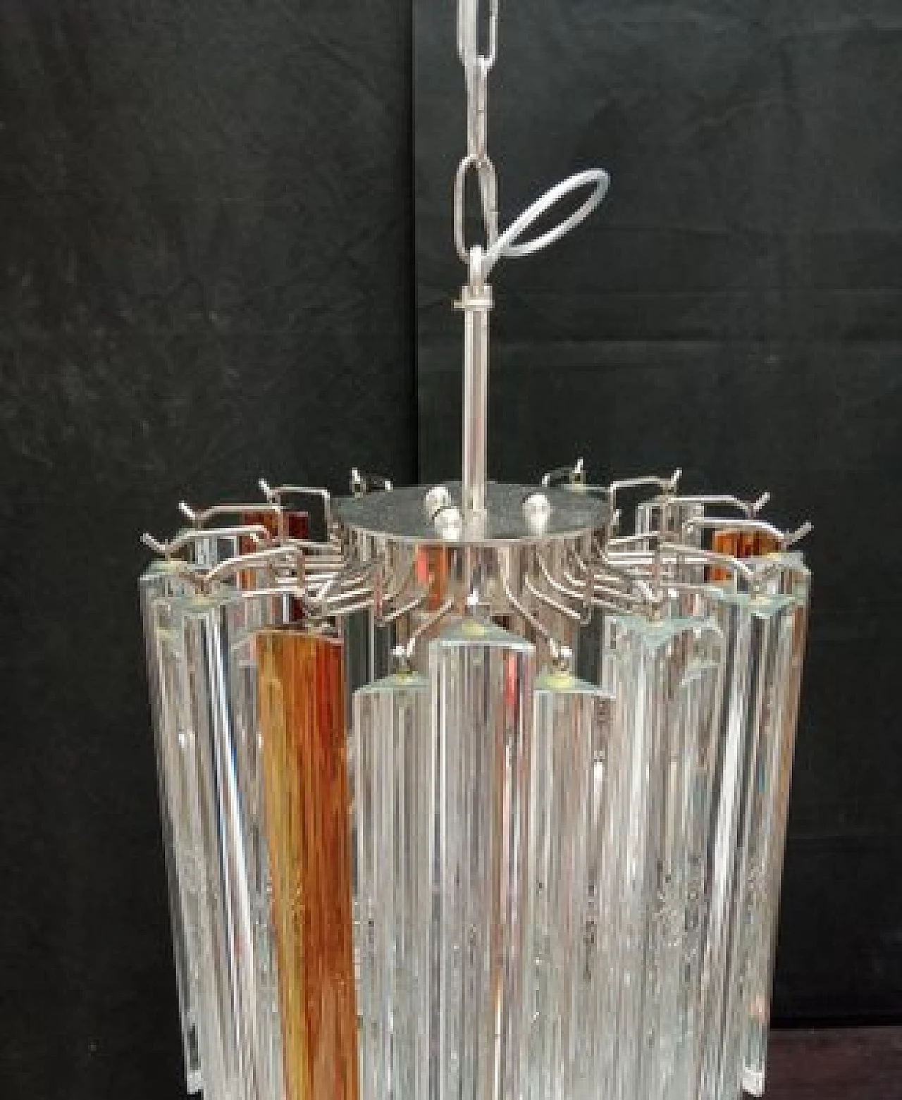 Transparent and amber Murano glass chandelier attributed to VeArt, 1970s 4