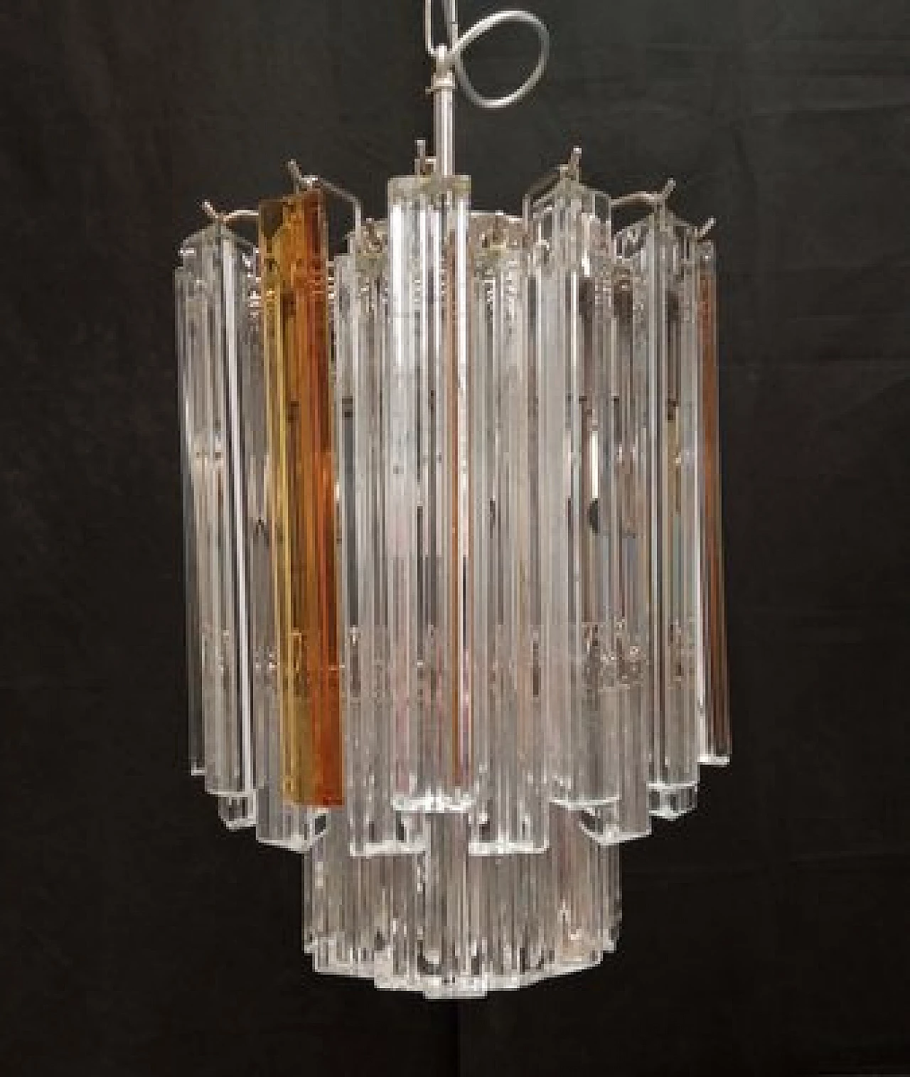 Transparent and amber Murano glass chandelier attributed to VeArt, 1970s 5