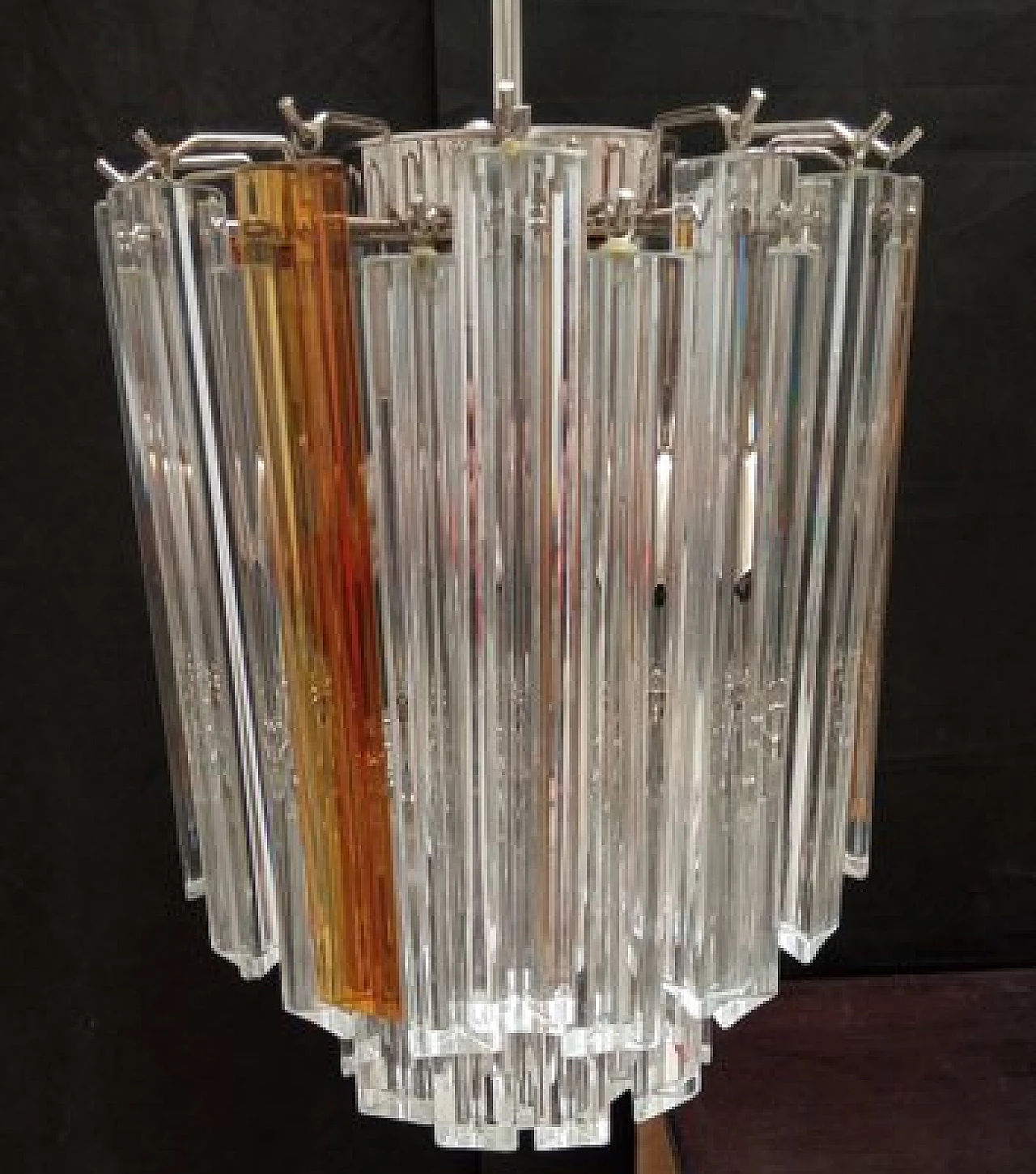Transparent and amber Murano glass chandelier attributed to VeArt, 1970s 7