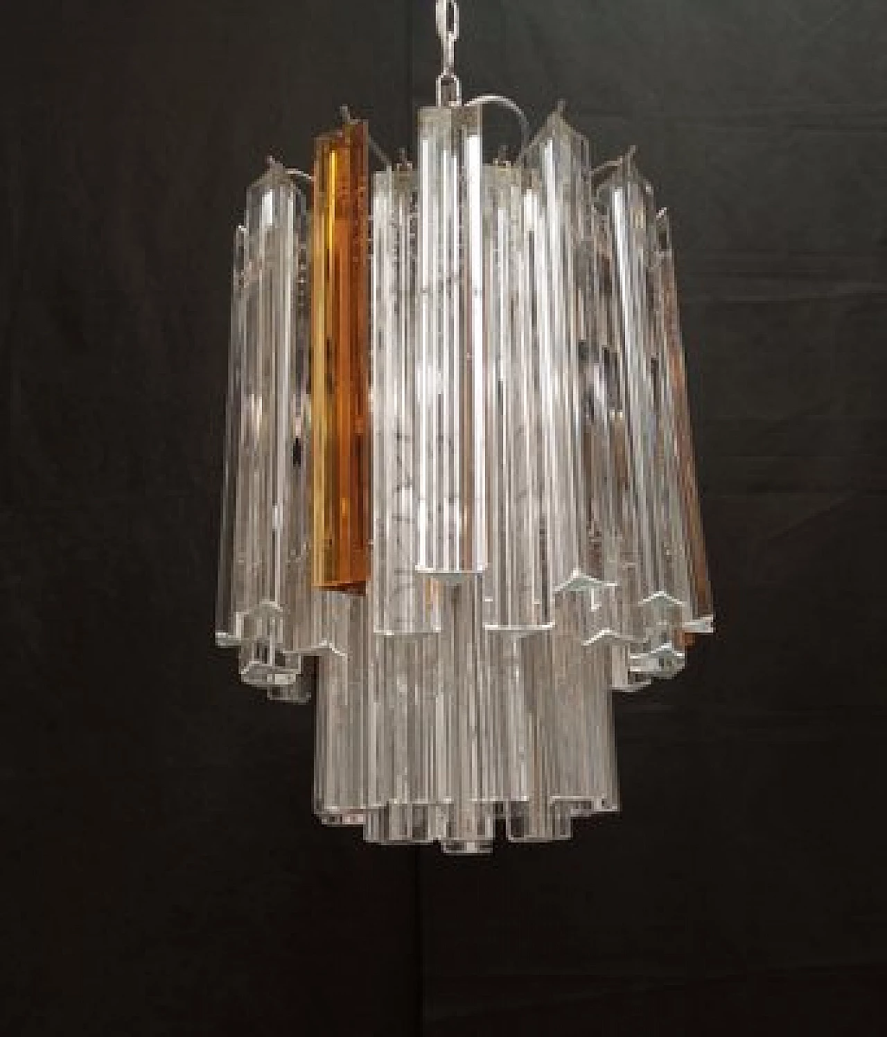Transparent and amber Murano glass chandelier attributed to VeArt, 1970s 8