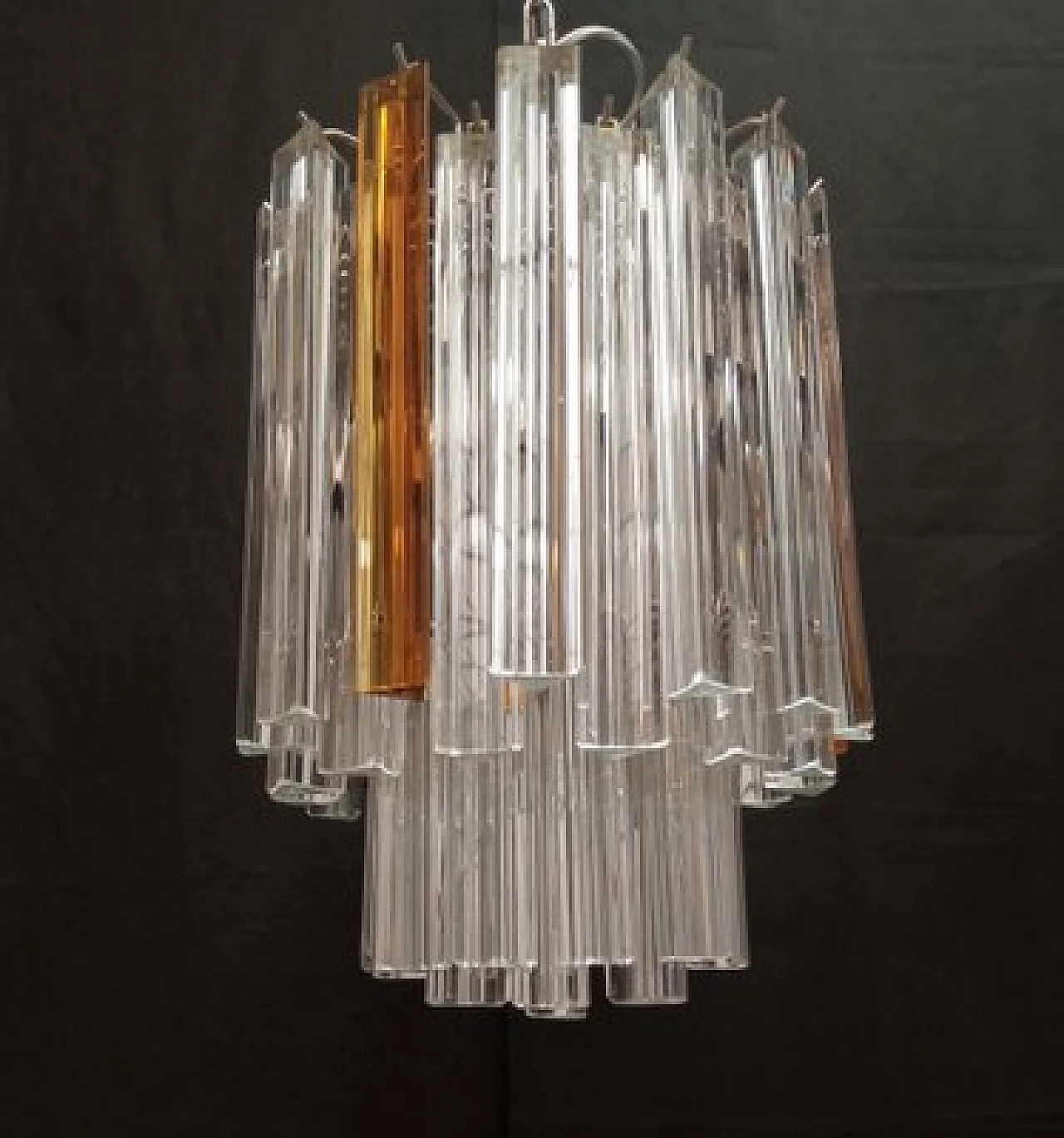 Transparent and amber Murano glass chandelier attributed to VeArt, 1970s 9