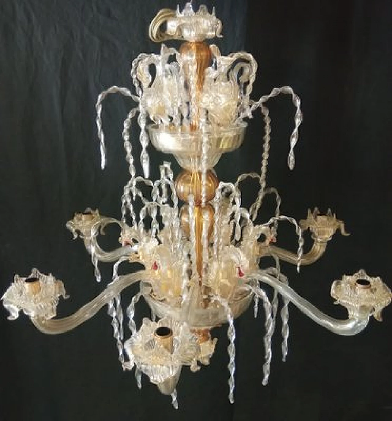 Lampadario a sei luci in vetro di Murano con delfini, cigni e draghi, anni '90 4