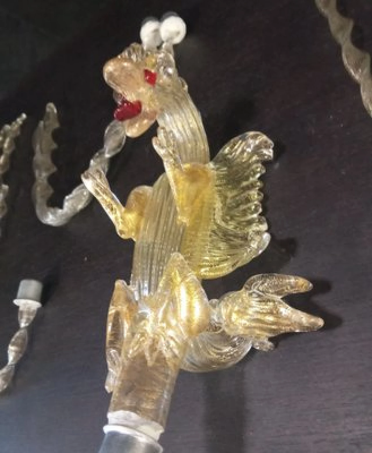 Lampadario a sei luci in vetro di Murano con delfini, cigni e draghi, anni '90 5