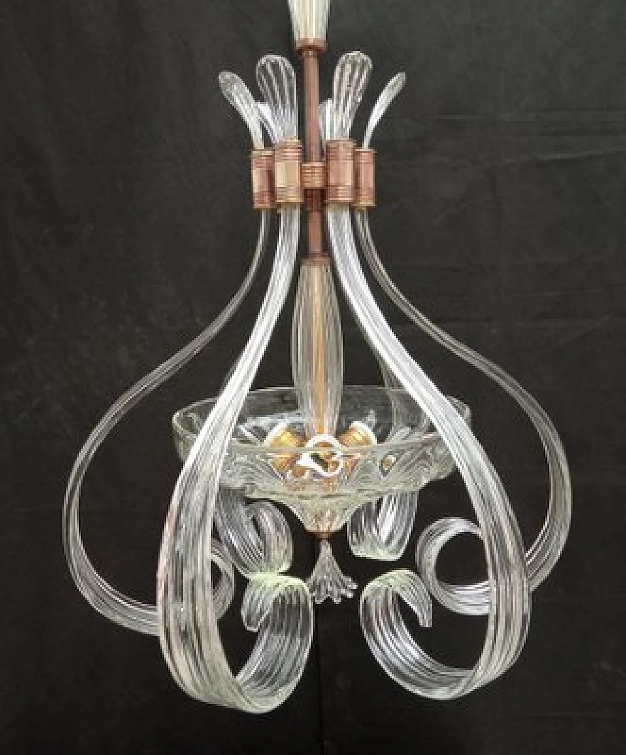 Murano glass and brass chandelier by Barovier & Toso, 1960s 8