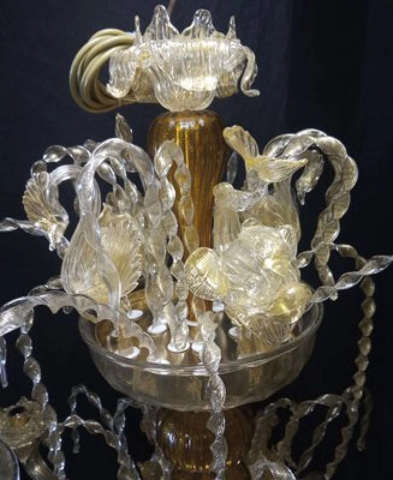 Lampadario a sei luci in vetro di Murano con delfini, cigni e draghi, anni '90 8