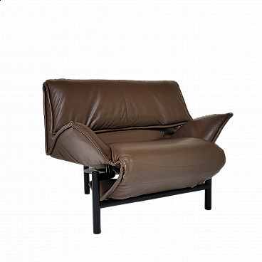 Brown leather Veranda armchair by Vico Magistretti for Cassina, 1980s