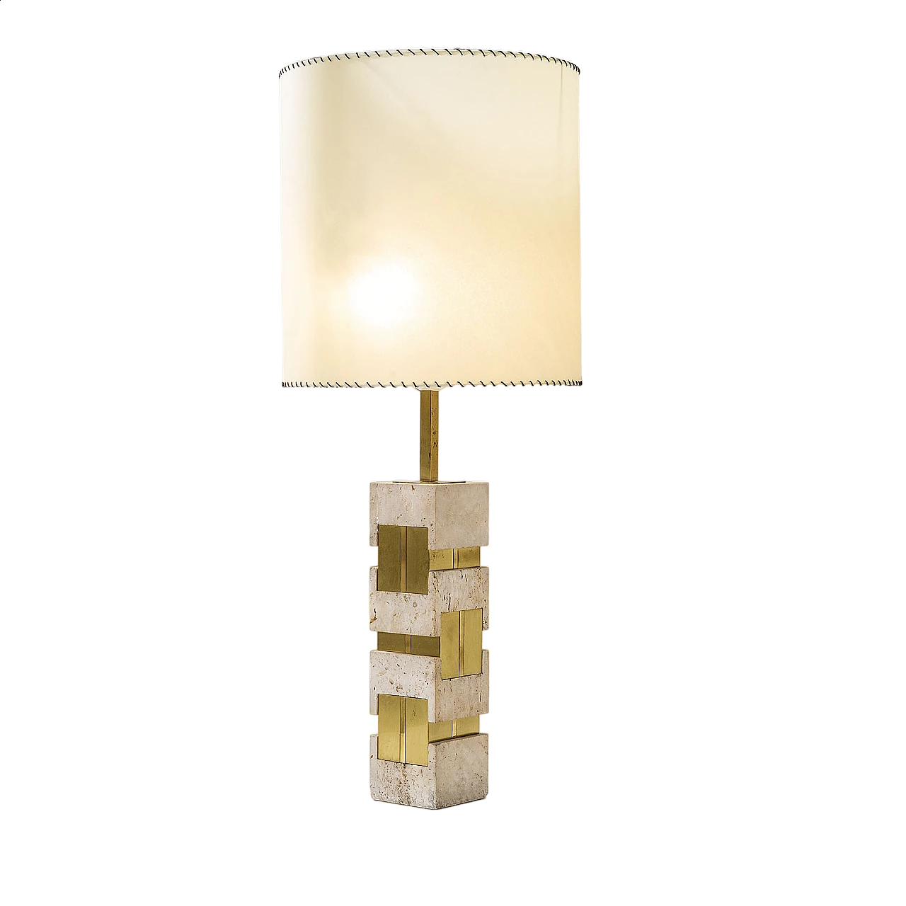 Table lamp with travertine and brass base by Gaetano Sciolari, 1970s 8