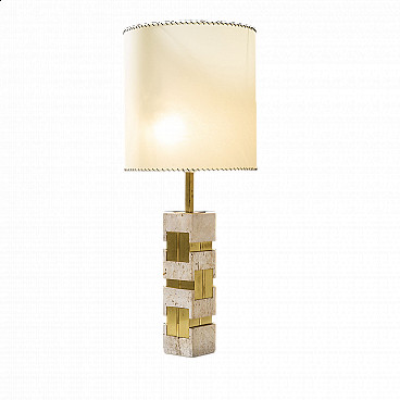 Table lamp with travertine and brass base by Gaetano Sciolari, 1970s