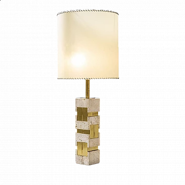 Table lamp with travertine and brass base by Gaetano Sciolari, 1970s