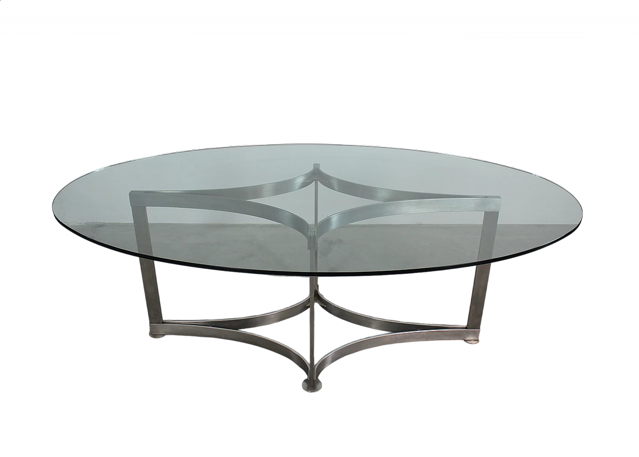 Steel and glass oval dining table by Vittorio Introini for Saporiti, 1970s 5